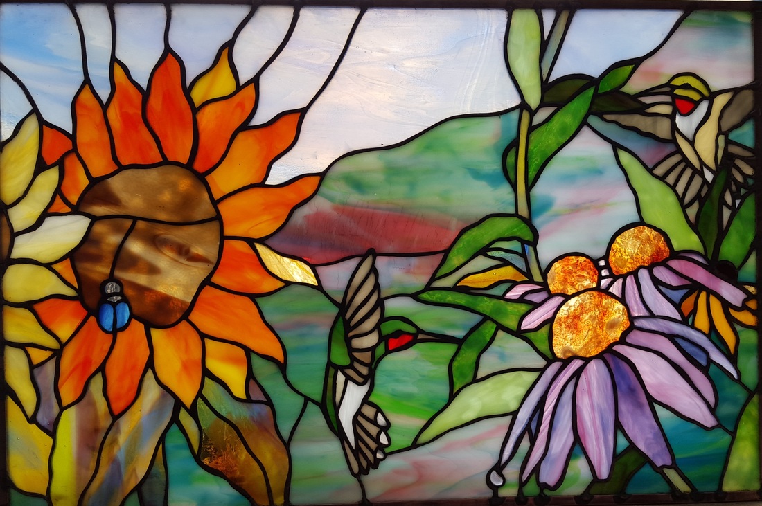 Stained Glass Birds and flowers.  Original by Tom Nelson