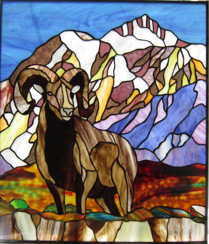 Big horn sheep in stained glass by tom nelson