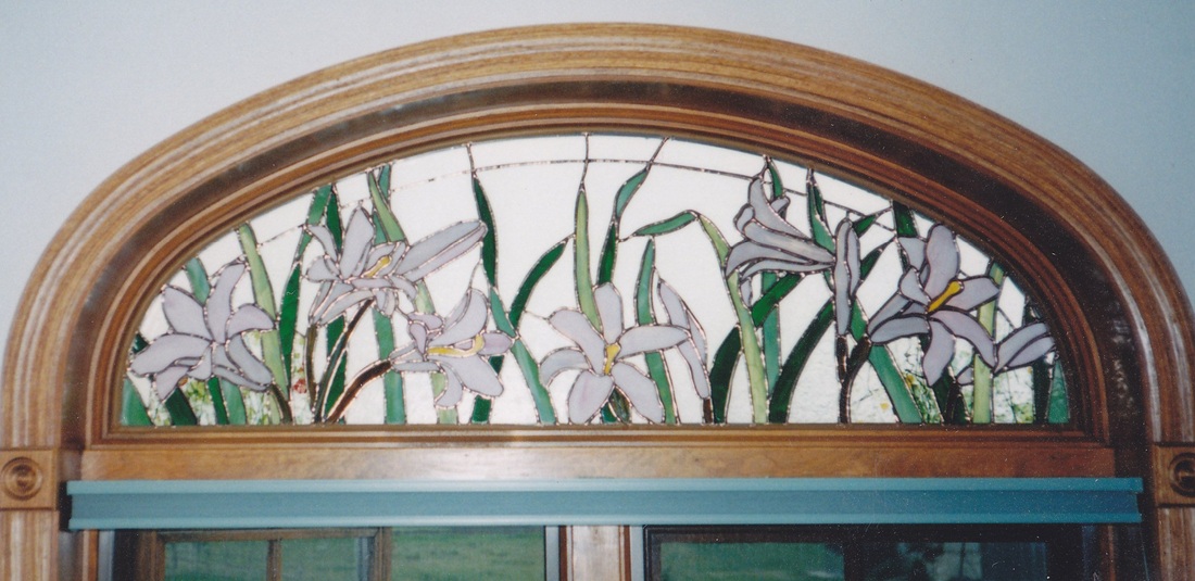 asian lily arch stained glass window