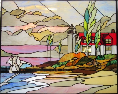 Spectrum Stained Glass design of Point Betsie Lighthouse