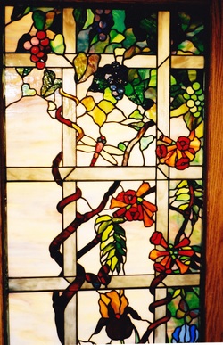 Tiffany replica vines iris stained glass