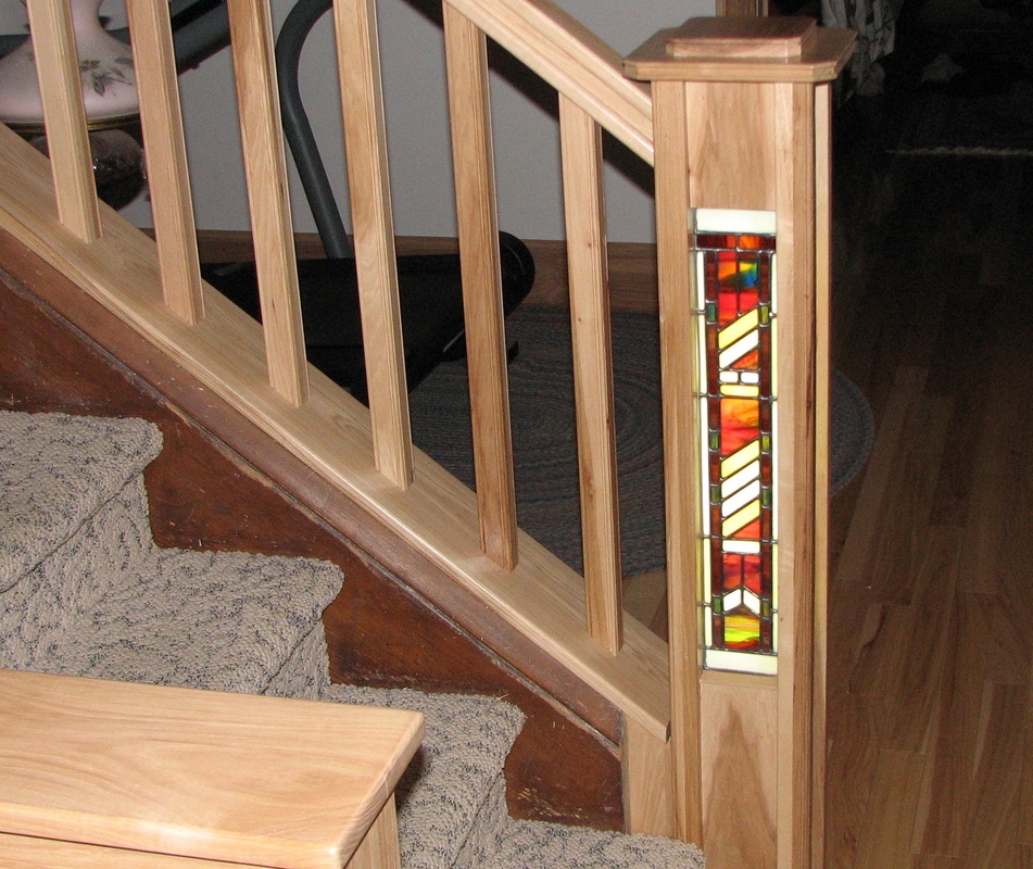 stained glass in stair newel